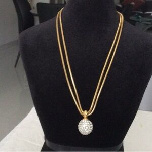 Swarovski Crystal Ball Signed Pendant W/ Rope Necklace Choker Gold Tone 16”